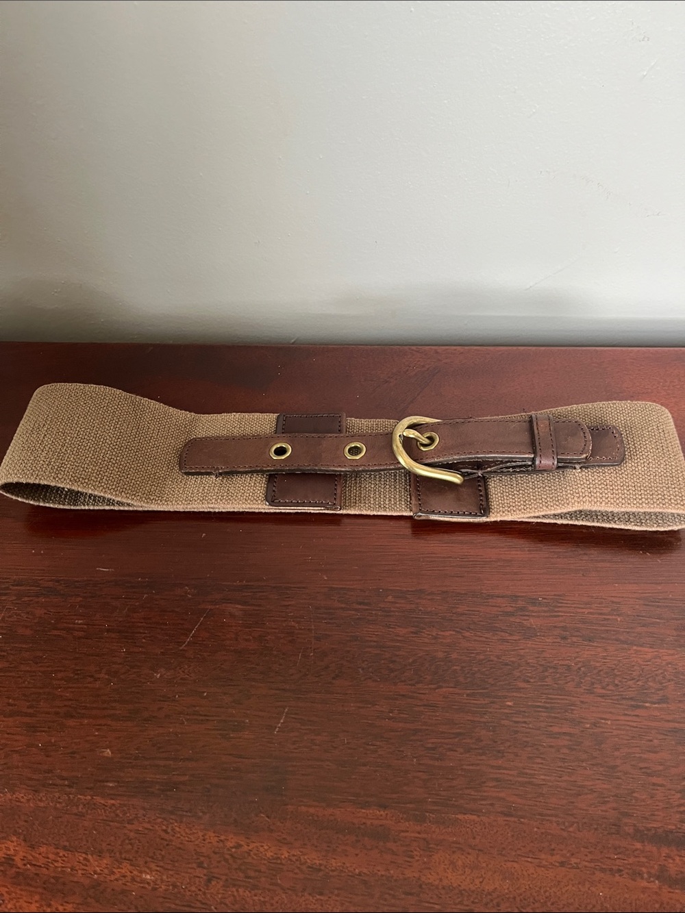 J Crew leather trim waist belt